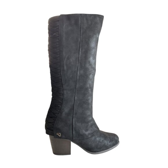 Black Knee-High Boots Womens 9W With Braided Back Detail & 2.5" Block Heel By Ti - Picture 1 of 14